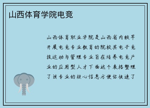 山西体育学院电竞